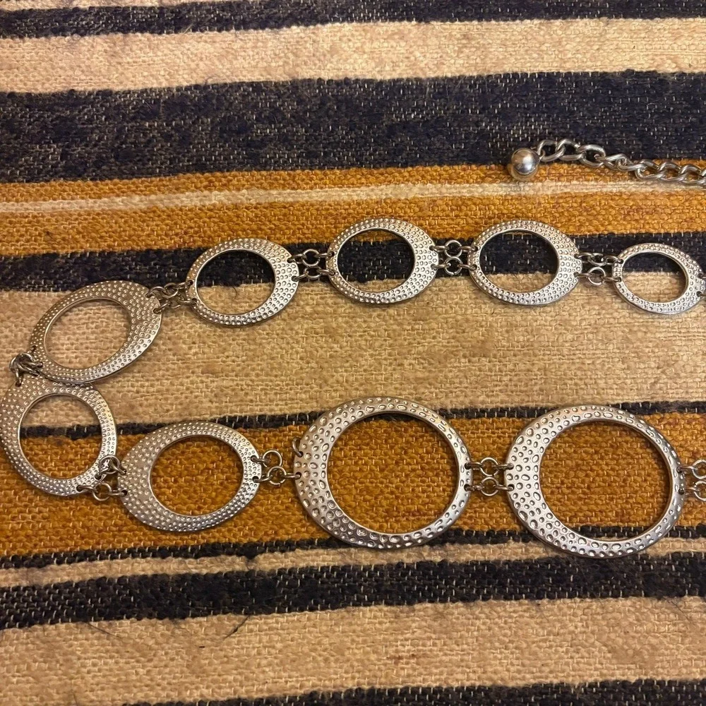 Y2K Chain Belt Silver Hammered Graduated Circle Boho Festival Steampunk Grunge